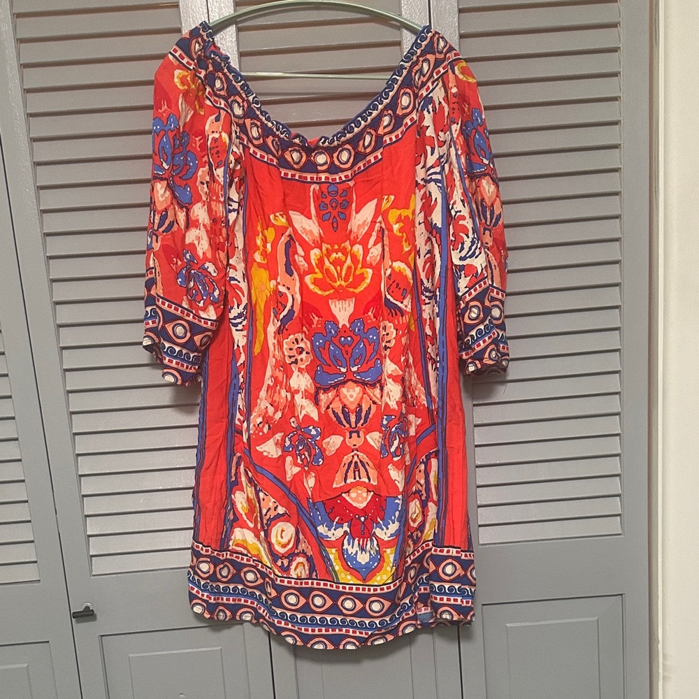 Arket Red and Blue Patterned Dress